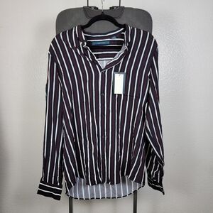 Perry Ellis Long Sleeve Viscose Button Up Mens Size M Dark Sapphire Striped